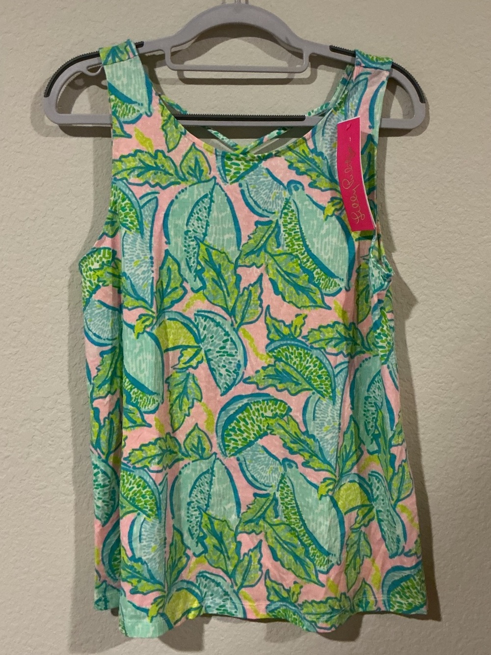 Lilly Pulitzer Pink Tank Dress with Green & Aqua Leaf Print